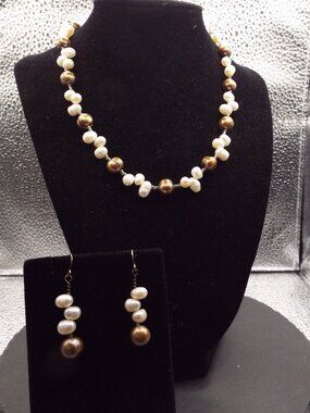 HAPPY & DANCING WITH JOY! WHITE & BRONZE FRESHWATER PEARLS NECKLACE & ER SET 11